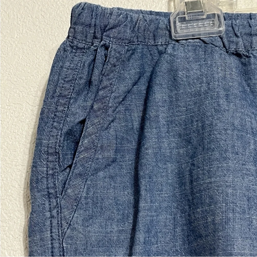 J Crew Pull On Elastic Waist Drawstring Chambray Cotton Shorts Blue Size Large